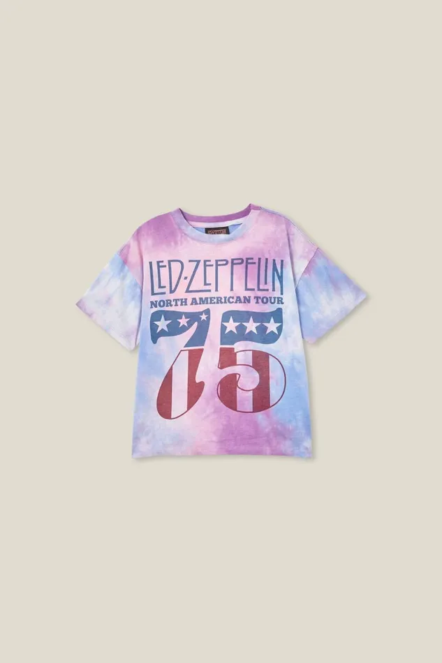 Girls 214 Tops and TShirts Cotton On License Drop Shoulder Short Sleeve Tee Lcn Led Led Zeppelintie Dye