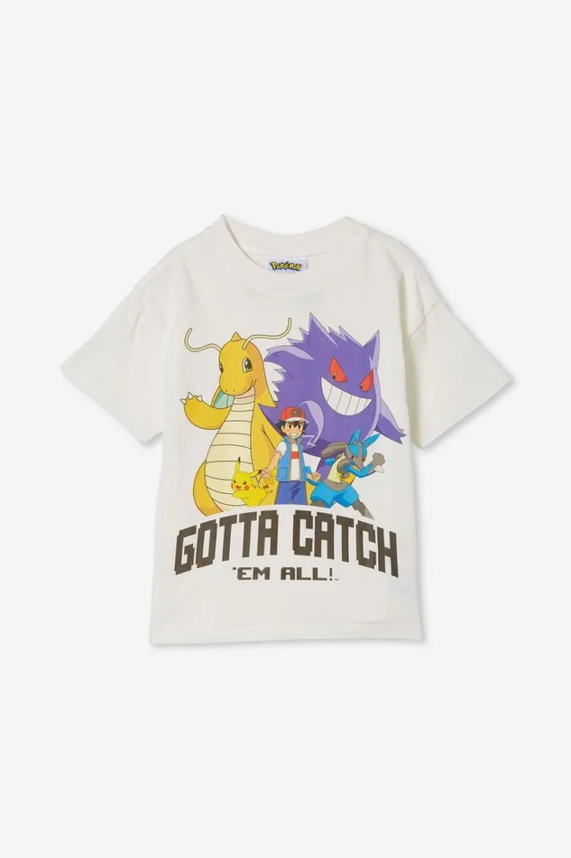 Girls 214 Tops and TShirts Cotton On License Drop Shoulder Short Sleeve Tee Lcn Pok Pokemon Catch Em Allvanilla Wash