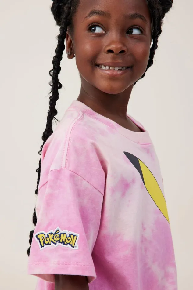 Girls 214 Tops and TShirts Cotton On License Drop Shoulder Short Sleeve Tee Lcn Pok Pokemon Happypink Gerbera