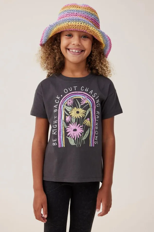Girls 214 Tops and TShirts Cotton On Poppy Short Sleeve Print Tee Phantomchasing Rainbows