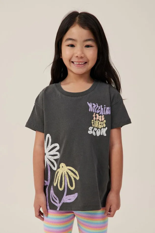 Girls 214 Tops and TShirts Cotton On Poppy Short Sleeve Print Tee Phantomwatching The Flowers Grow