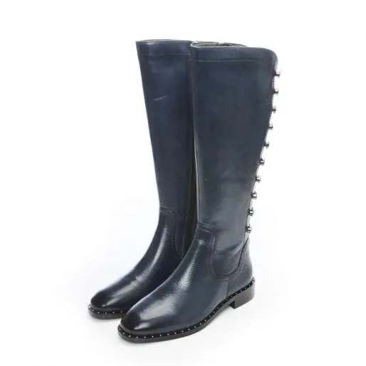 Haisley Navy Leather Women Moda In Pelle Leather Boots Haisley Navy Leather Women Moda In Pelle Leather Boots