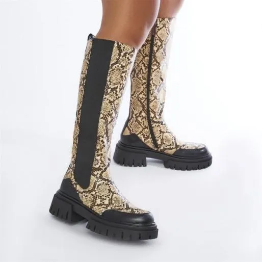 Hanah Cream Snake Print Women Moda In Pelle Knee High Boots Hanah Cream Snake Print Women Moda In Pelle Knee High Boots