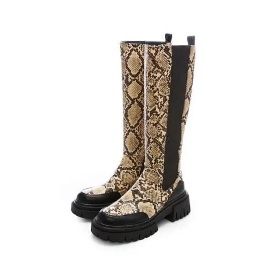 Hanah Cream Snake Print Women Moda In Pelle Knee High Boots Hanah Cream Snake Print Women Moda In Pelle Knee High Boots