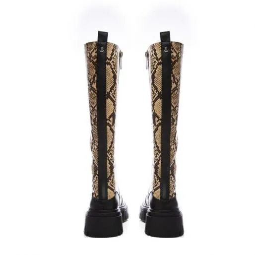Hanah Cream Snake Print Women Moda In Pelle Knee High Boots Hanah Cream Snake Print Women Moda In Pelle Knee High Boots