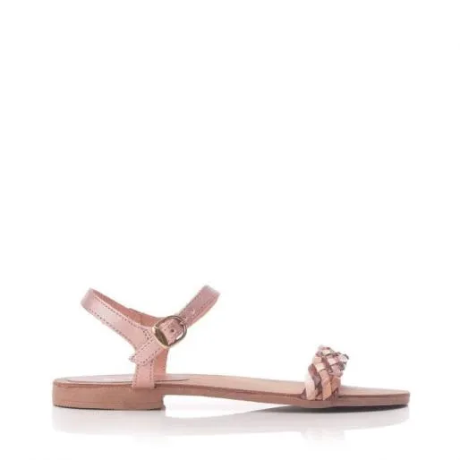 Harlee Taupe Leather Women Moda In Pelle Flat Sandals