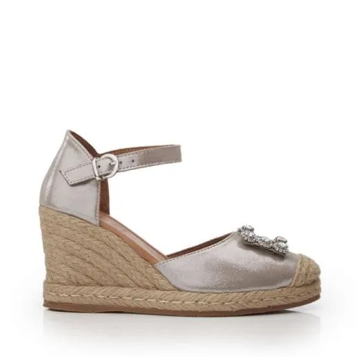 Havanna Stone Metallic Leather Women Moda In Pelle Wedge Sandals