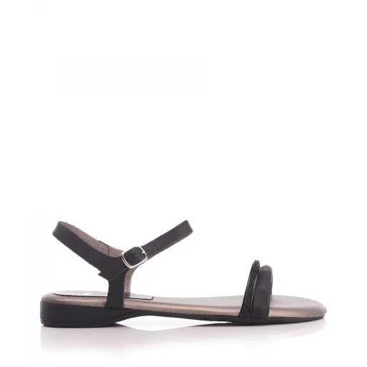 Hevels Black Leather Women Moda In Pelle Flat Sandals