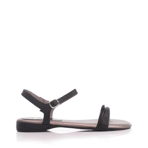 Hevels Black Leather Women Moda In Pelle Flat Sandals Hevels Black Leather Women Moda In Pelle Flat Sandals
