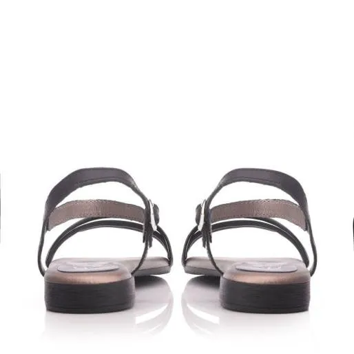 Hevels Black Leather Women Moda In Pelle Flat Sandals Hevels Black Leather Women Moda In Pelle Flat Sandals