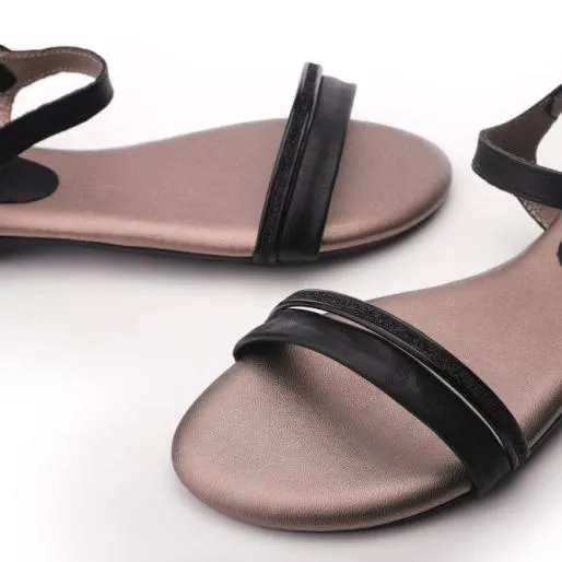Hevels Black Leather Women Moda In Pelle Flat Sandals Hevels Black Leather Women Moda In Pelle Flat Sandals