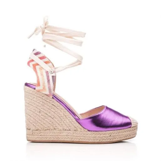 Hina Purple Porvair Women Moda In Pelle Wedge Sandals