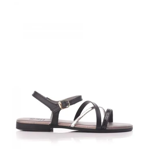 Horta Black Leather Women Moda In Pelle Flat Sandals