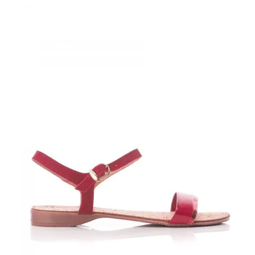 Huggle Red Leather Women Moda In Pelle Flat Sandals