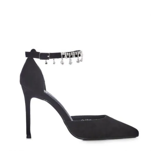 Joleene Black Alcantara Women Moda In Pelle High Heel Shoes