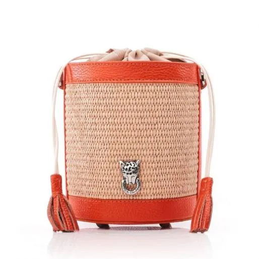 Kendall Bag Orange Raffia Women Moda In Pelle Clutch Bags
