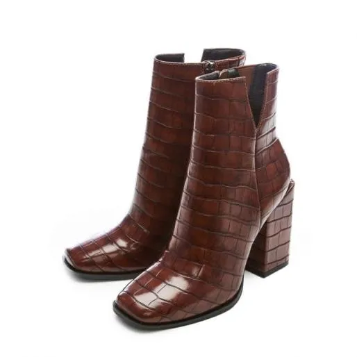 Kiani Brown Patent Mocc Croc Women Moda In Pelle Ankle Boots