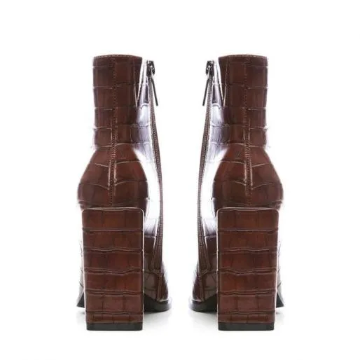 Kiani Brown Patent Mocc Croc Women Moda In Pelle Ankle Boots