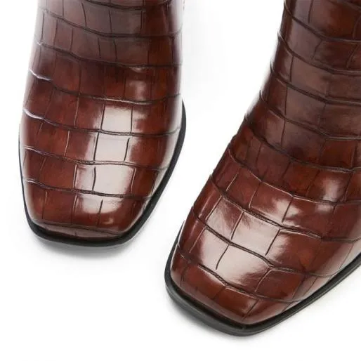 Kiani Brown Patent Mocc Croc Women Moda In Pelle Ankle Boots