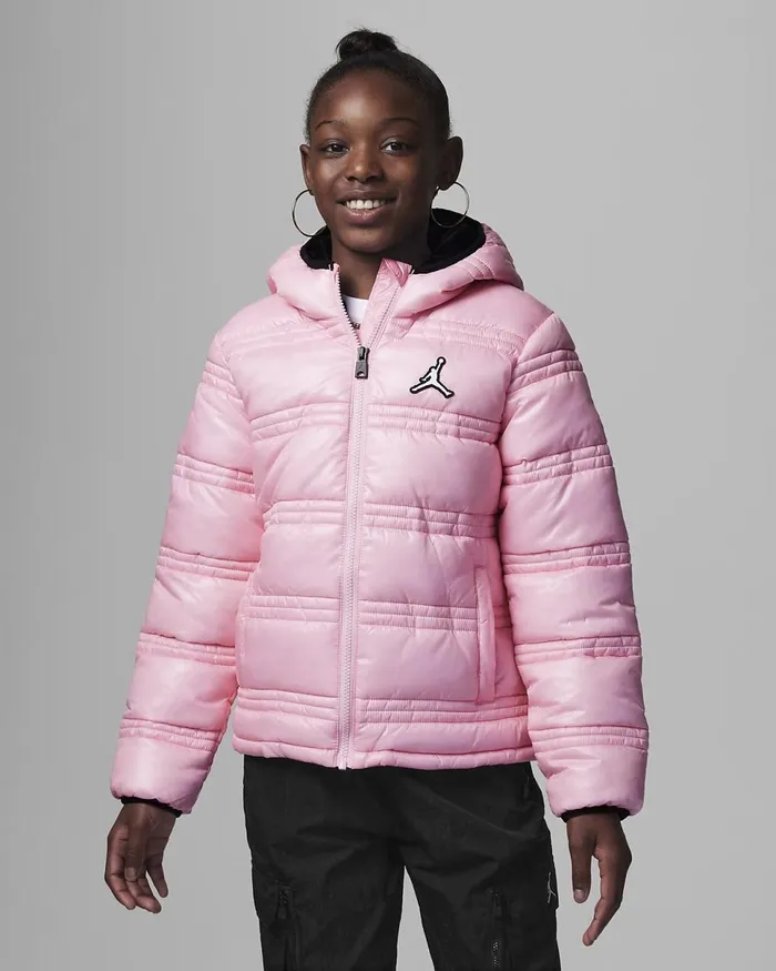 Kids Jordan Core Midweight Puffer Jacket Medium Soft Pink Nike Jackets