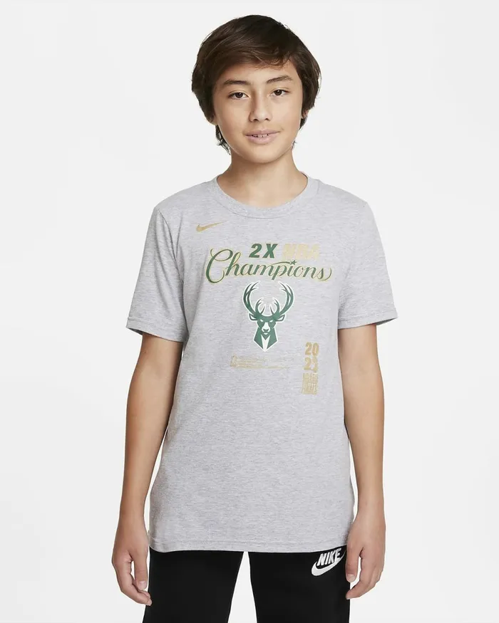 Kids Milwaukee Bucks Grey Heather Nike Tops And TShirts