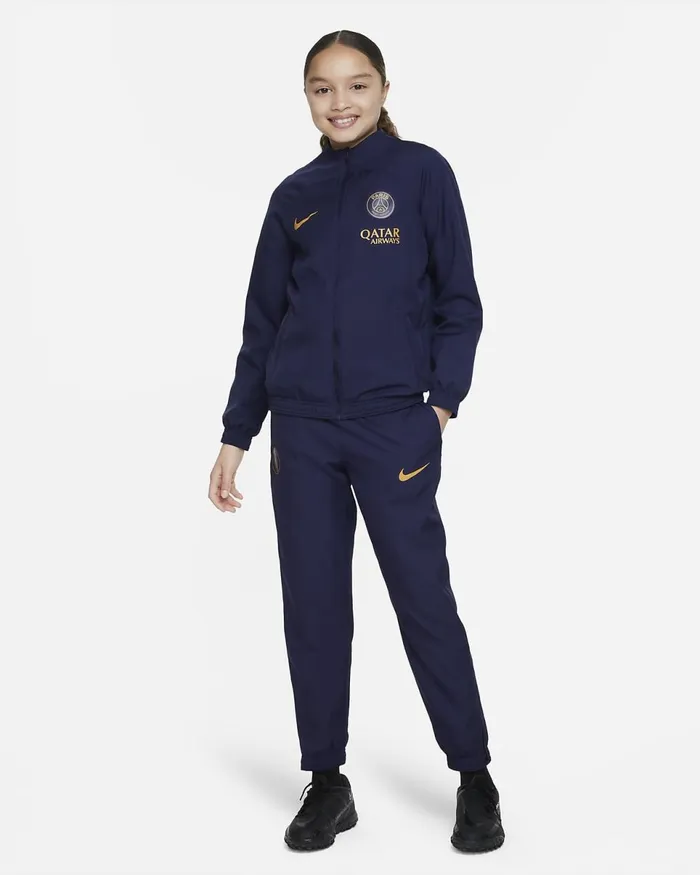 Kids Paris SaintGermain Strike Blackened Blueblackened Blueteam Redgold Suede Nike Tracksuits