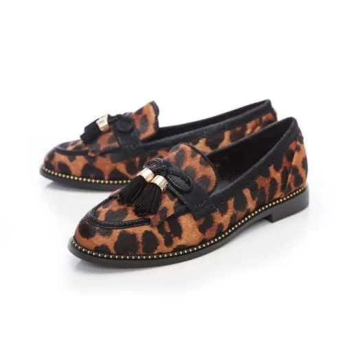 Kinsley Leopard Leopard Pony Women Moda In Pelle Flat And Ballerina Shoes
