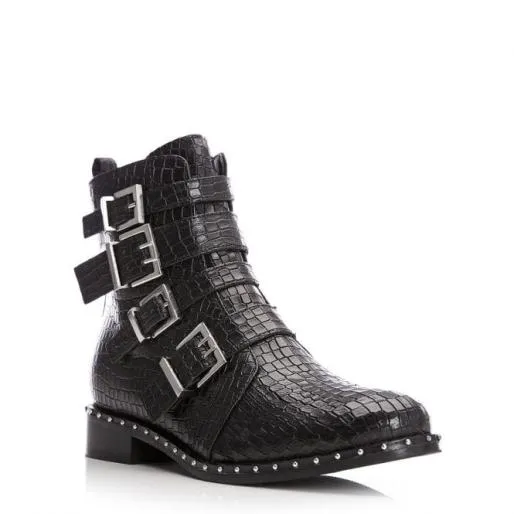 Kistana Black Croc Women Moda In Pelle Ankle Boots