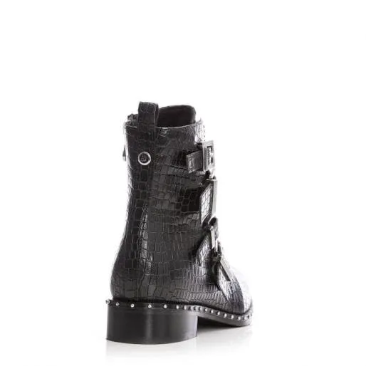 Kistana Black Croc Women Moda In Pelle Ankle Boots