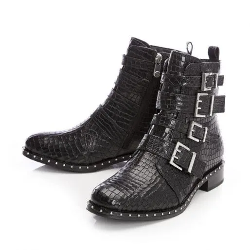 Kistana Black Croc Women Moda In Pelle Ankle Boots
