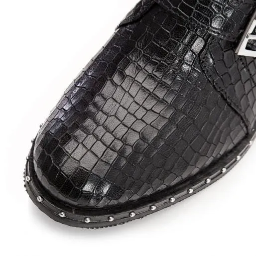 Kistana Black Croc Women Moda In Pelle Ankle Boots