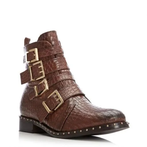 Kistana Tan Croc Women Moda In Pelle Ankle Boots