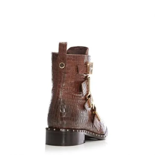 Kistana Tan Croc Women Moda In Pelle Ankle Boots