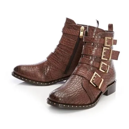 Kistana Tan Croc Women Moda In Pelle Ankle Boots