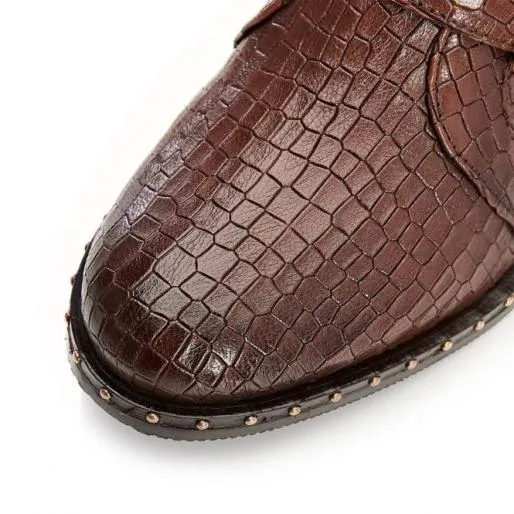 Kistana Tan Croc Women Moda In Pelle Ankle Boots