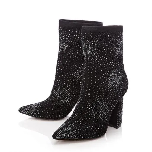 Kora Black Suede Women Moda In Pelle Ankle Boots