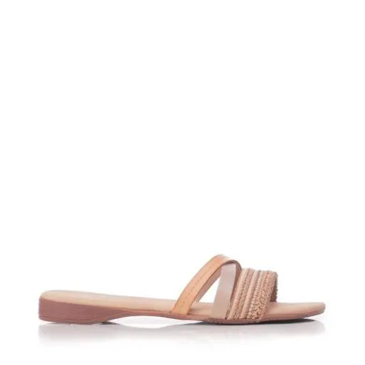 Lagoona Beige Leather Women Moda In Pelle Flat Sandals