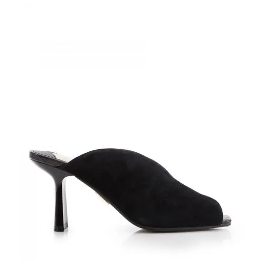 Laryssa Black Suede Women Moda In Pelle Heeled Sandals