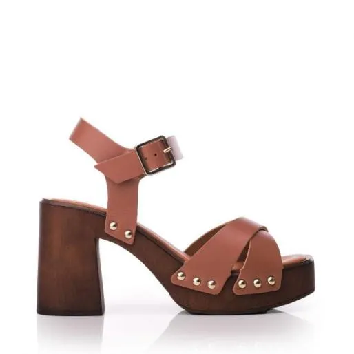 Lattia Tan Leather Women Moda In Pelle Heeled Sandals