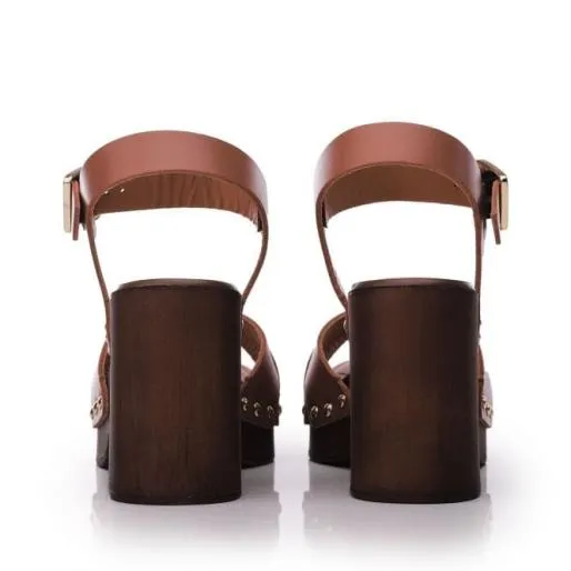 Lattia Tan Leather Women Moda In Pelle Heeled Sandals