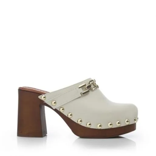 Lenna Cream Leather Women Moda In Pelle Mule Sandals