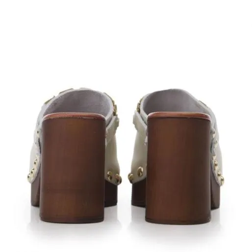 Lenna Cream Leather Women Moda In Pelle Mule Sandals