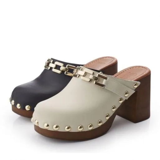 Lenna Cream Leather Women Moda In Pelle Mule Sandals