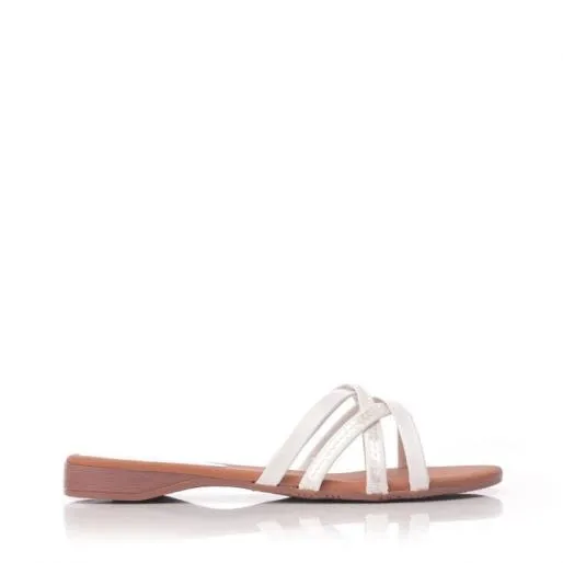 Lesta White Leather Women Moda In Pelle Flat Sandals