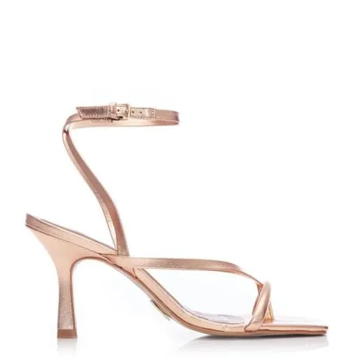 Lexa Rose Gold Metallic Leather Women Moda In Pelle Heeled Sandals