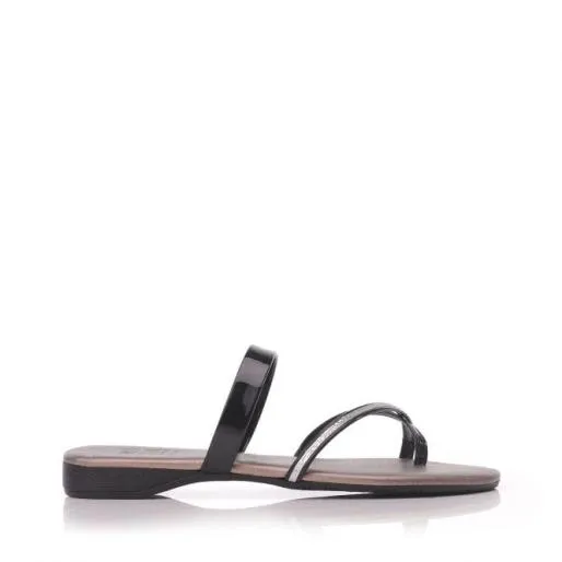 Lisa Black Leather Women Moda In Pelle Flat Sandals