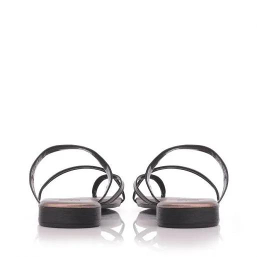 Lisa Black Leather Women Moda In Pelle Flat Sandals Lisa Black Leather Women Moda In Pelle Flat Sandals