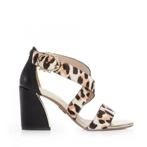 Loral Leopard Leopard Pony Women Moda In Pelle Heeled Sandals