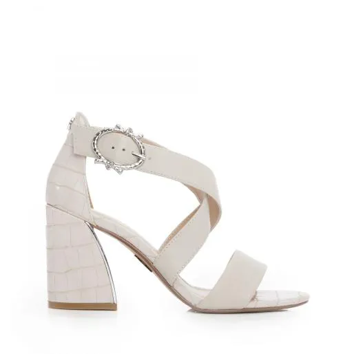 Loral Off White Leather Women Moda In Pelle Heeled Sandals