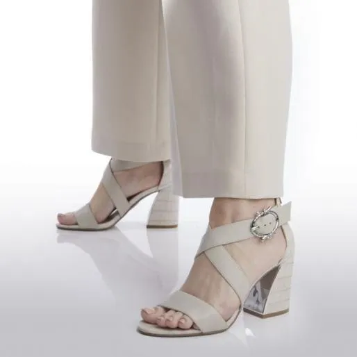 Loral Off White Leather Women Moda In Pelle Heeled Sandals Loral Off White Leather Women Moda In Pelle Heeled Sandals